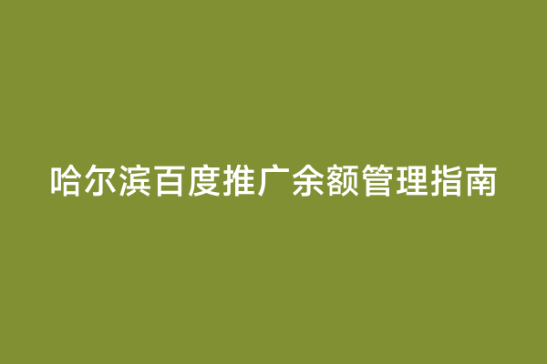 哈尔滨百度推广余额管理指南