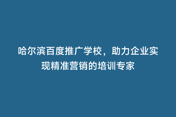 哈尔滨百度推广学校，助力企业实现精准营销的培训专家