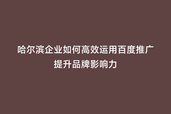 哈尔滨企业如何高效运用百度推广提升品牌影响力