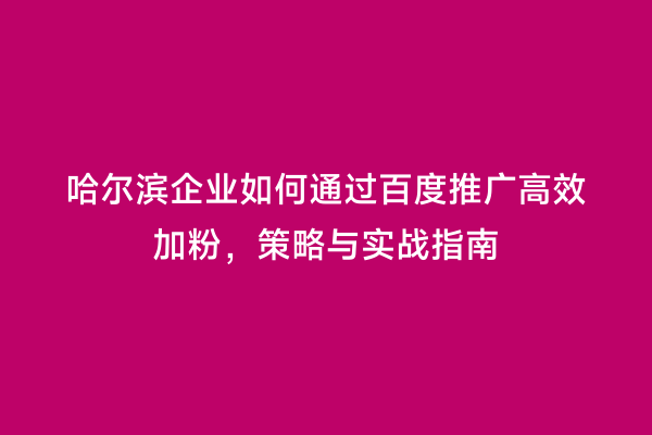 哈尔滨企业如何通过百度推广高效加粉，策略与实战指南