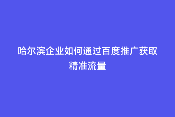 哈尔滨企业如何通过百度推广获取精准流量