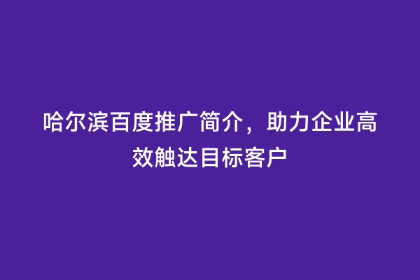 哈尔滨百度推广简介，助力企业高效触达目标客户