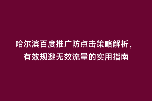 哈尔滨百度推广防点击策略解析，有效规避无效流量的实用指南
