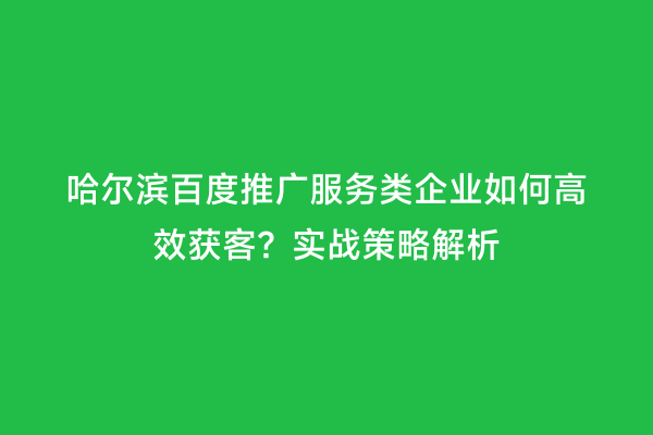 哈尔滨百度推广服务类企业如何高效获客？实战策略解析