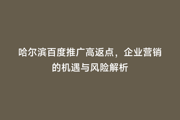 哈尔滨百度推广高返点，企业营销的机遇与风险解析