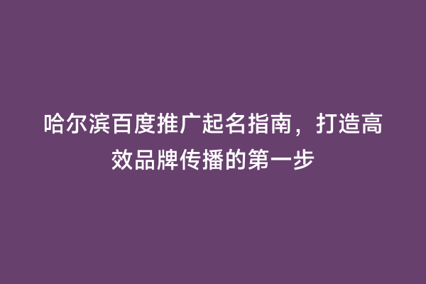 哈尔滨百度推广起名指南，打造高效品牌传播的第一步
