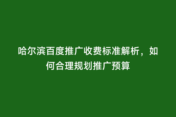 哈尔滨百度推广收费标准解析，如何合理规划推广预算