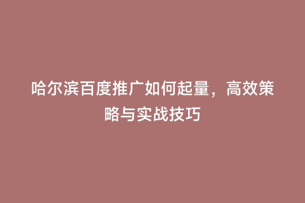 哈尔滨百度推广如何起量，高效策略与实战技巧