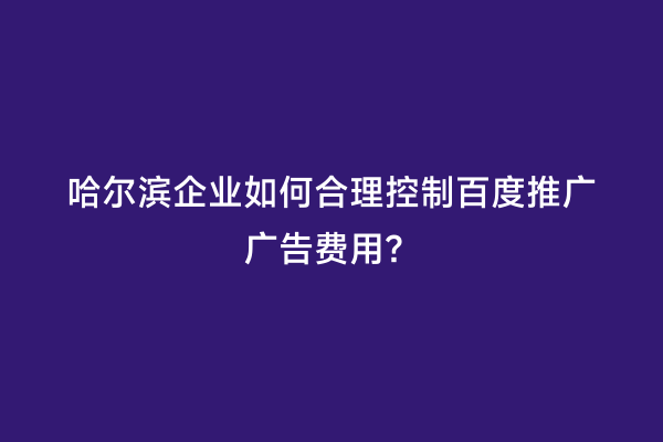 哈尔滨企业如何合理控制百度推广广告费用？
