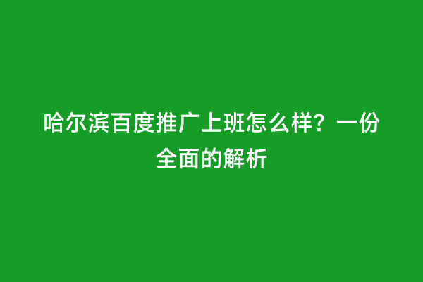 哈尔滨百度推广上班怎么样？一份全面的解析