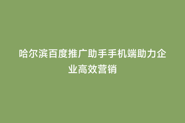 哈尔滨百度推广助手手机端助力企业高效营销