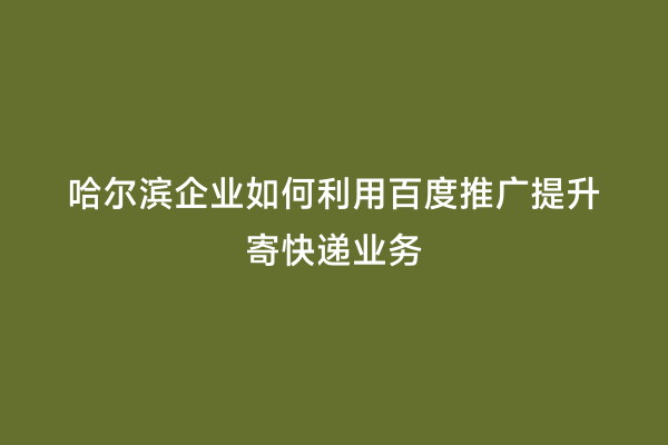 哈尔滨企业如何利用百度推广提升寄快递业务