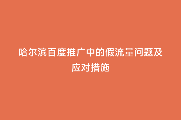 哈尔滨百度推广中的假流量问题及应对措施