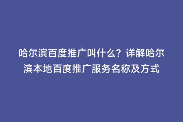 哈尔滨百度推广叫什么？详解哈尔滨本地百度推广服务名称及方式