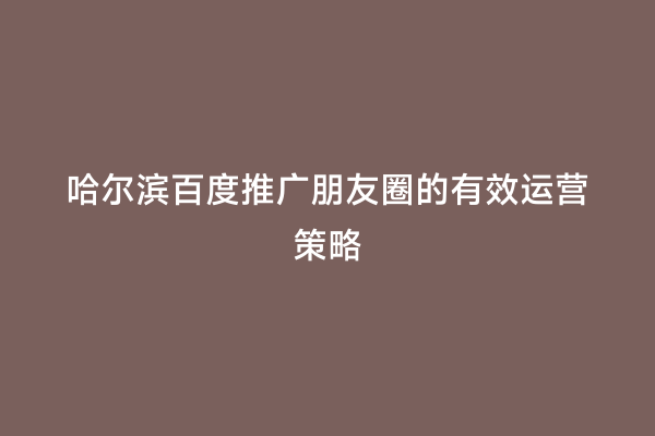 哈尔滨百度推广朋友圈的有效运营策略