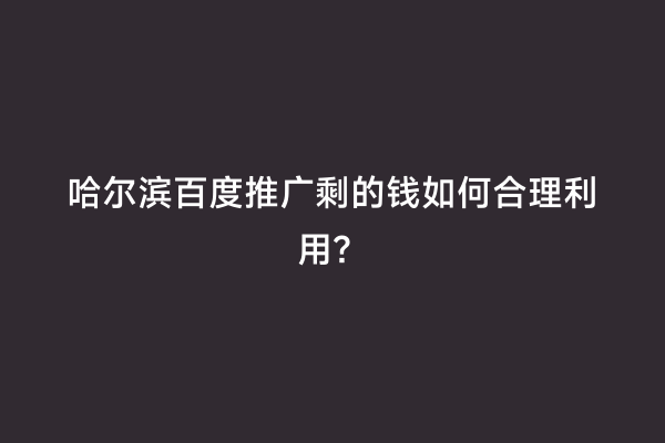 哈尔滨百度推广剩的钱如何合理利用？