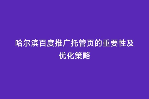 哈尔滨百度推广托管页的重要性及优化策略