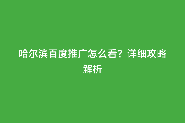 哈尔滨百度推广怎么看？详细攻略解析