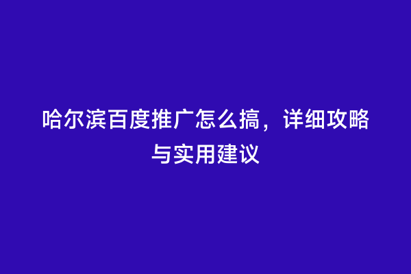 哈尔滨百度推广怎么搞，详细攻略与实用建议