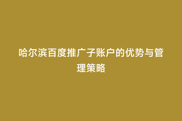 哈尔滨百度推广子账户的优势与管理策略