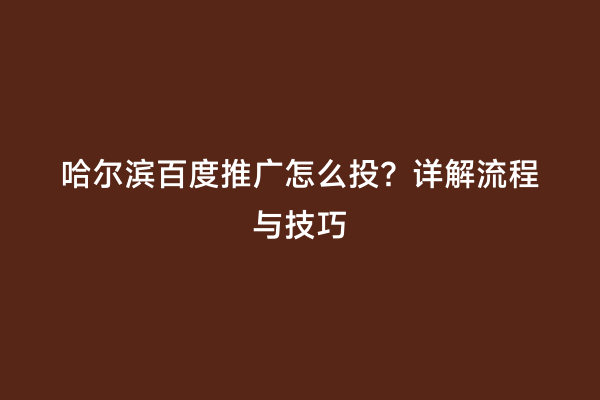 哈尔滨百度推广怎么投？详解流程与技巧