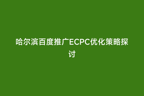 哈尔滨百度推广ECPC优化策略探讨