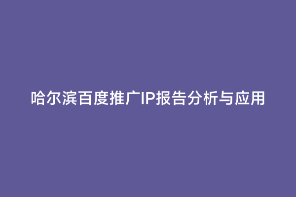哈尔滨百度推广IP报告分析与应用