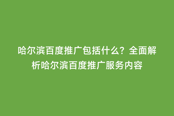 哈尔滨百度推广包括什么？全面解析哈尔滨百度推广服务内容