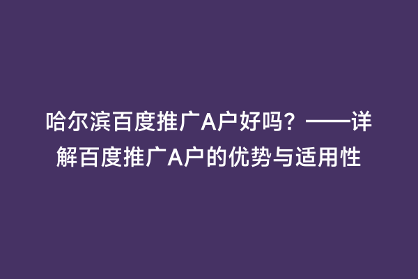 哈尔滨百度推广A户好吗？——详解百度推广A户的优势与适用性