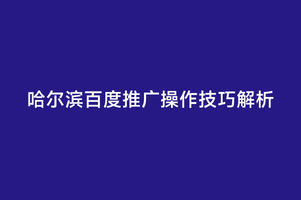 哈尔滨百度推广操作技巧解析
