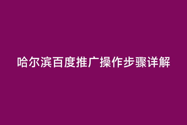 哈尔滨百度推广操作步骤详解