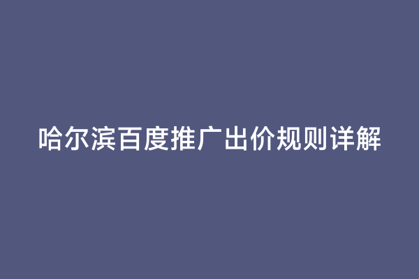 哈尔滨百度推广出价规则详解