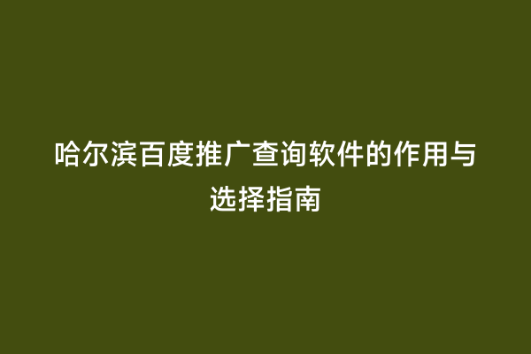 哈尔滨百度推广查询软件的作用与选择指南