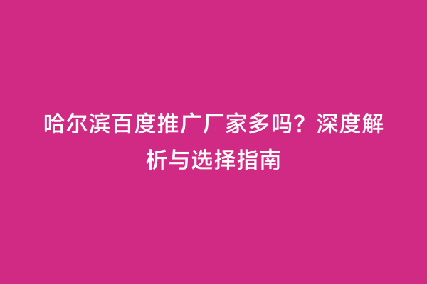 哈尔滨百度推广厂家多吗？深度解析与选择指南