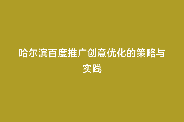 哈尔滨百度推广创意优化的策略与实践