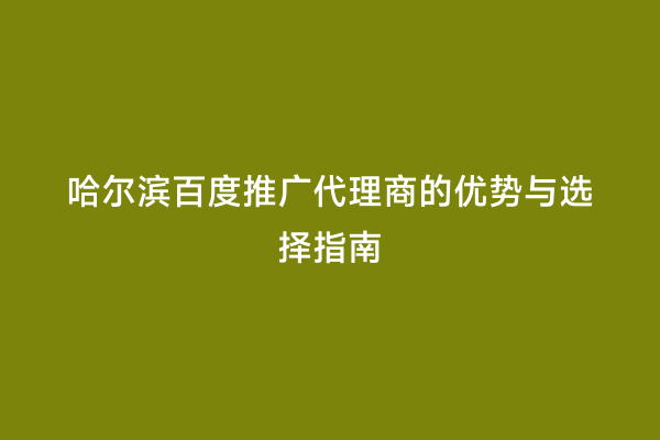 哈尔滨百度推广代理商的优势与选择指南