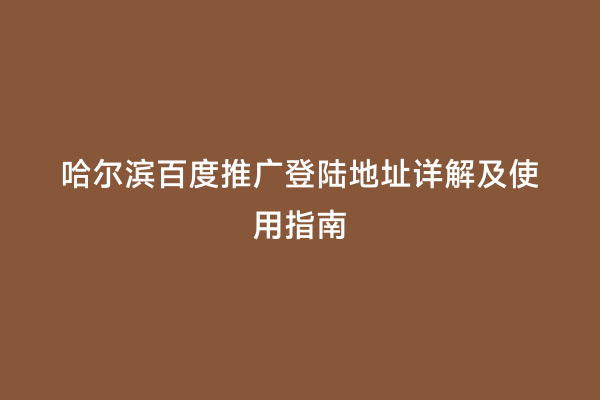 哈尔滨百度推广登陆地址详解及使用指南