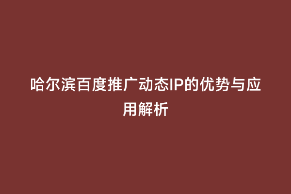 哈尔滨百度推广动态IP的优势与应用解析
