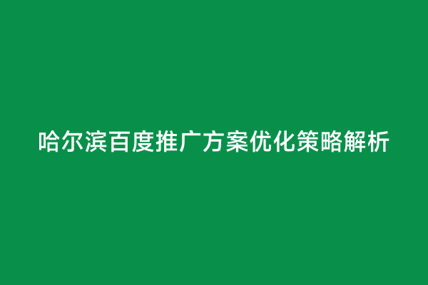 哈尔滨百度推广方案优化策略解析