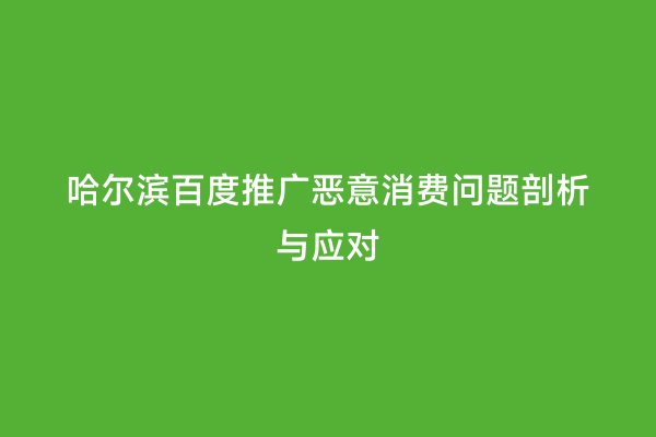 哈尔滨百度推广恶意消费问题剖析与应对