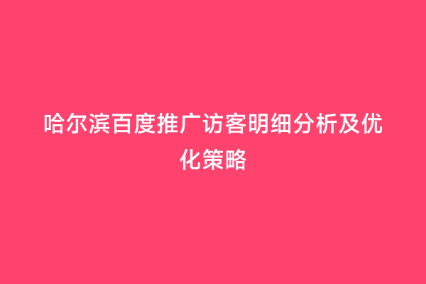哈尔滨百度推广访客明细分析及优化策略