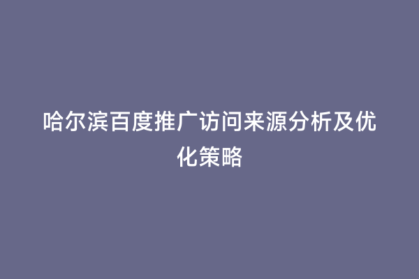 哈尔滨百度推广访问来源分析及优化策略