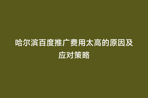哈尔滨百度推广费用太高的原因及应对策略