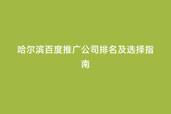 哈尔滨百度推广公司排名及选择指南