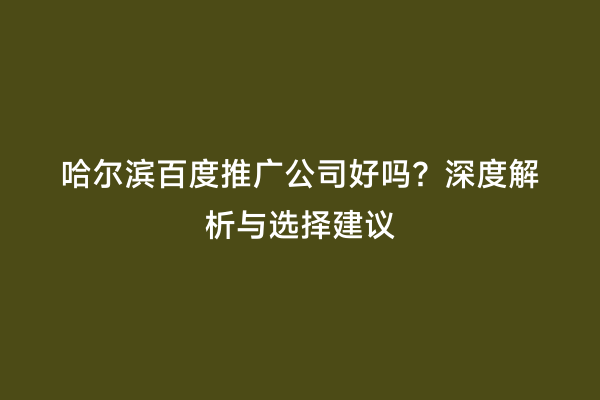 哈尔滨百度推广公司好吗？深度解析与选择建议