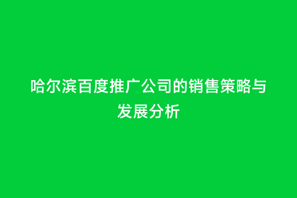 哈尔滨百度推广公司的销售策略与发展分析
