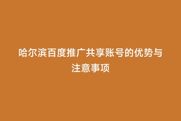 哈尔滨百度推广共享账号的优势与注意事项