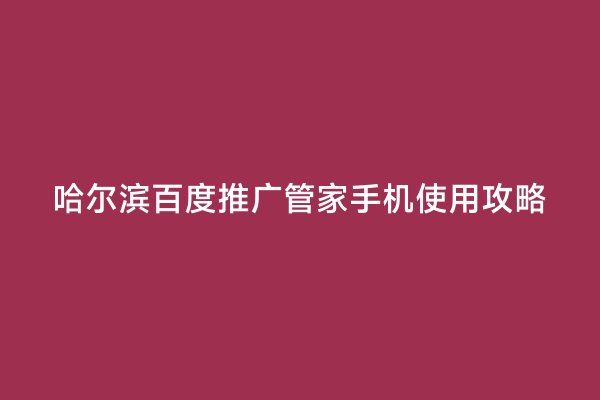哈尔滨百度推广管家手机使用攻略