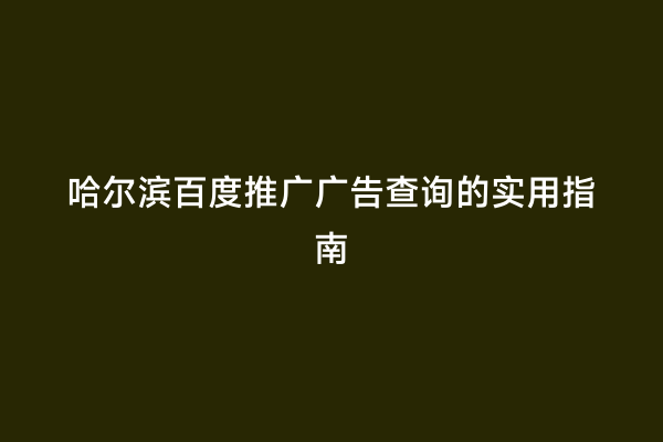 哈尔滨百度推广广告查询的实用指南