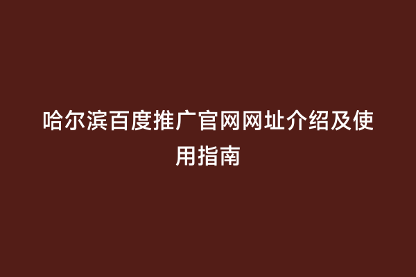 哈尔滨百度推广官网网址介绍及使用指南